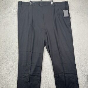 GS Mens Performance Dress Pants 50 Black Continuous Comfort Pleated Stretch NEW